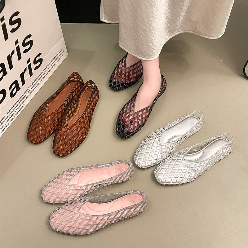 Crystal Mesh Fabric - Sandal Jelly Datar Musim Panas Wanita,